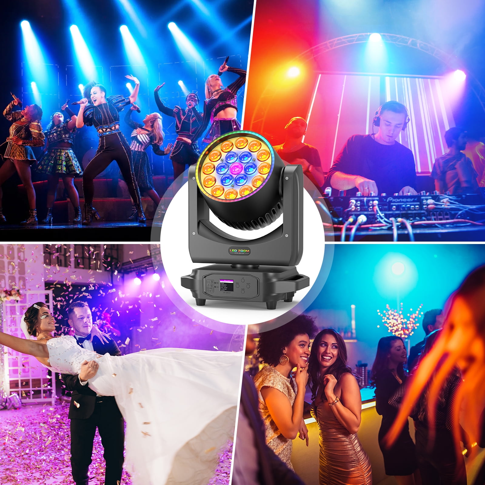 LED Moving Head Light 19x8W Beam/Wash/Zoom Effect Stage Lights, 2pcs RGBW 4in1 DJ Lights with RGB LED Outer Aperture Effect for Music Party Disco Wedding