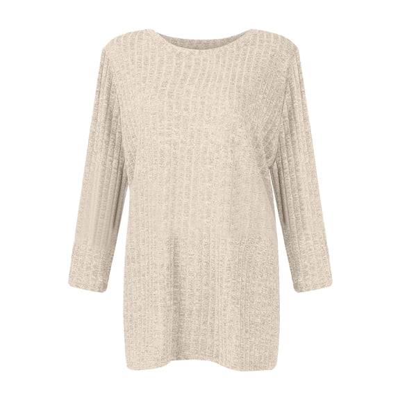 FINALGANG Womens T Shirt Ribbed Knit Boat Neck Three Quarter Sleeves Tunic Relaxed Fit Casual Tees For Daily Wear Trendy Top