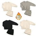 thumbnail image 3 of LYMAYTER Kids Boys Girls Fleece Outfit 2PCS Toddler Warm Solid Color Long Sleeve T-Shirt Tops + Jogging Shorts Set for 1-14 T, 3 of 7