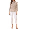 thumbnail image 2 of Allegra K Women's Side Bow Tie Neck Long Sleeve Floral Ruffled Blouse, 2 of 6