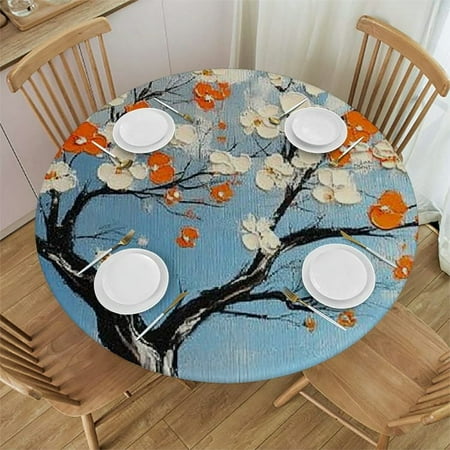 

Palnkart Flowers Sky Round Tablecloth Stain-Resistant Washable Indoor Outdoor Table Cover for Restaurants Weddings Parties Full Width Single-Sided Printing 31 -35