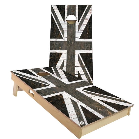 Skip's Garage | UK Flag Rustic Cornhole Board Set | Includes Boards & Bags | Choose Your Size & Accessories