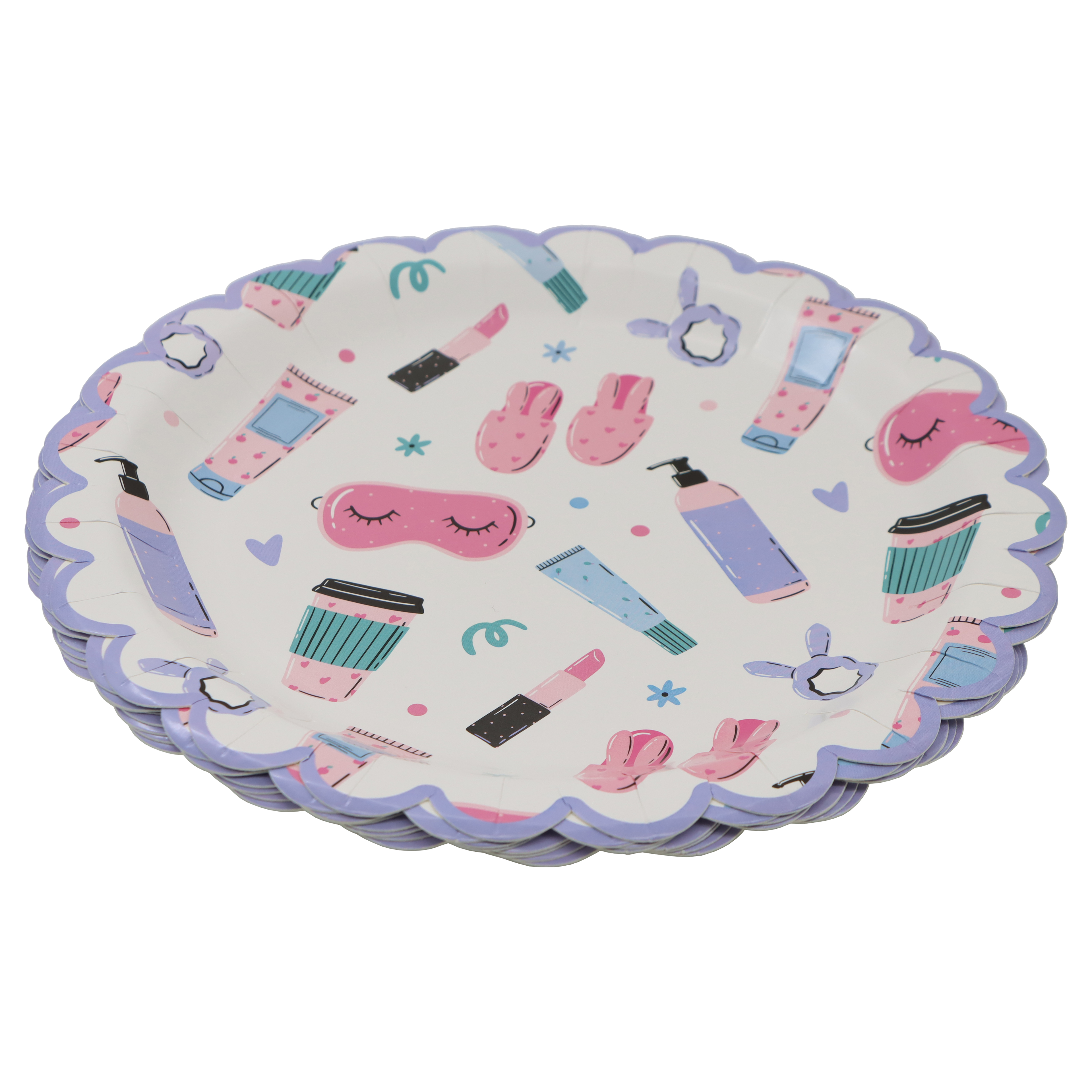 Celebrate It Paper Plates - Beauty-Themed Dinner Plates with Purple Scalloped Border, Multicolor/Purple, 9", 12 Packs (96 Total)