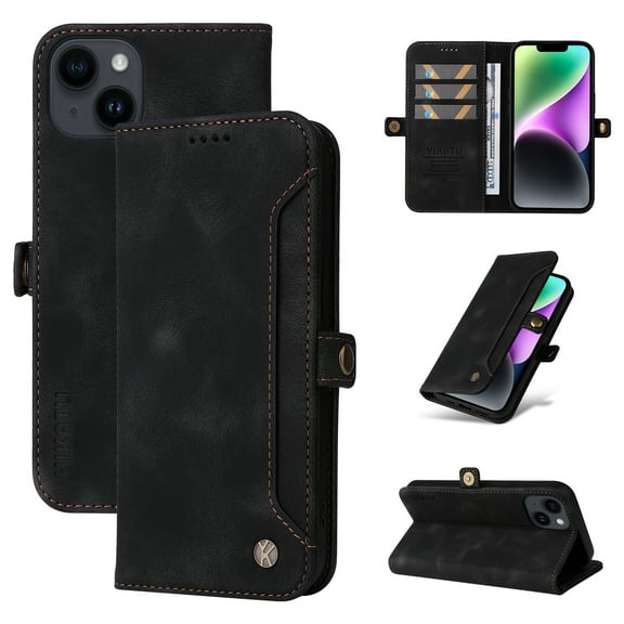 Nalacover For iPhone 14 Wallet case 【RFID Blocking】【Slide Pocket Slot】,Credit Card Holder Flip Folio Book PU Leather Protective Cover Women Men For iPhone 14 - 6.1", Black