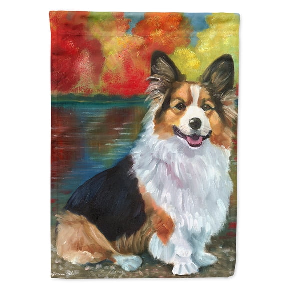 Corgi by the lake Garden Flag