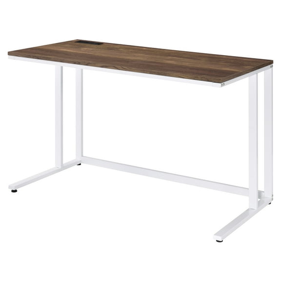 ACME Tyrese Built-in USB Port Writing Desk in Walnut and White