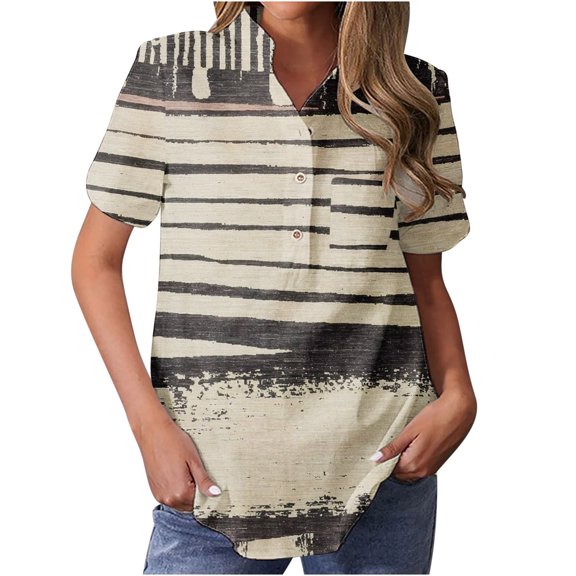 Lolmot Women's Summer Floral Tunic Tops Casual Blouse Short Sleeve Buttons Up T-Shirts Henley Neck Tops Flower Printed Plus Size Shirts with Pockets