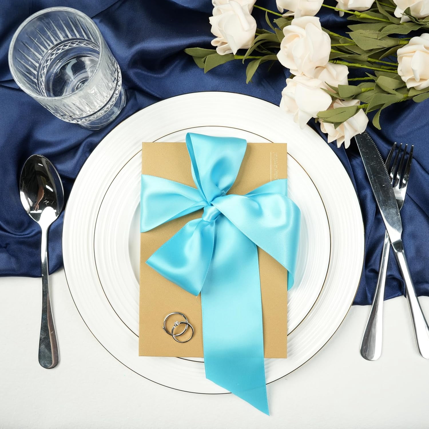 NANAHuang Dusty Blue Ribbon for Tree Thick Double Face Satin Ribbon 2 Inch French Blue Silk Ribbon for Wedding Bridal Bouquet Crafts- 25Yards