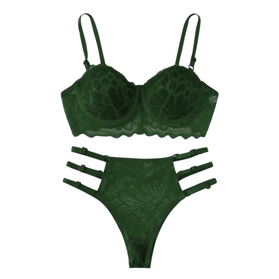 Levmjia Womens Lace Lingerie Set Hollow Out Floral Trim Adjustable Shoulder Strap Solid Color Underwire Bra And Panty Nightwear Romantic Dates Daily