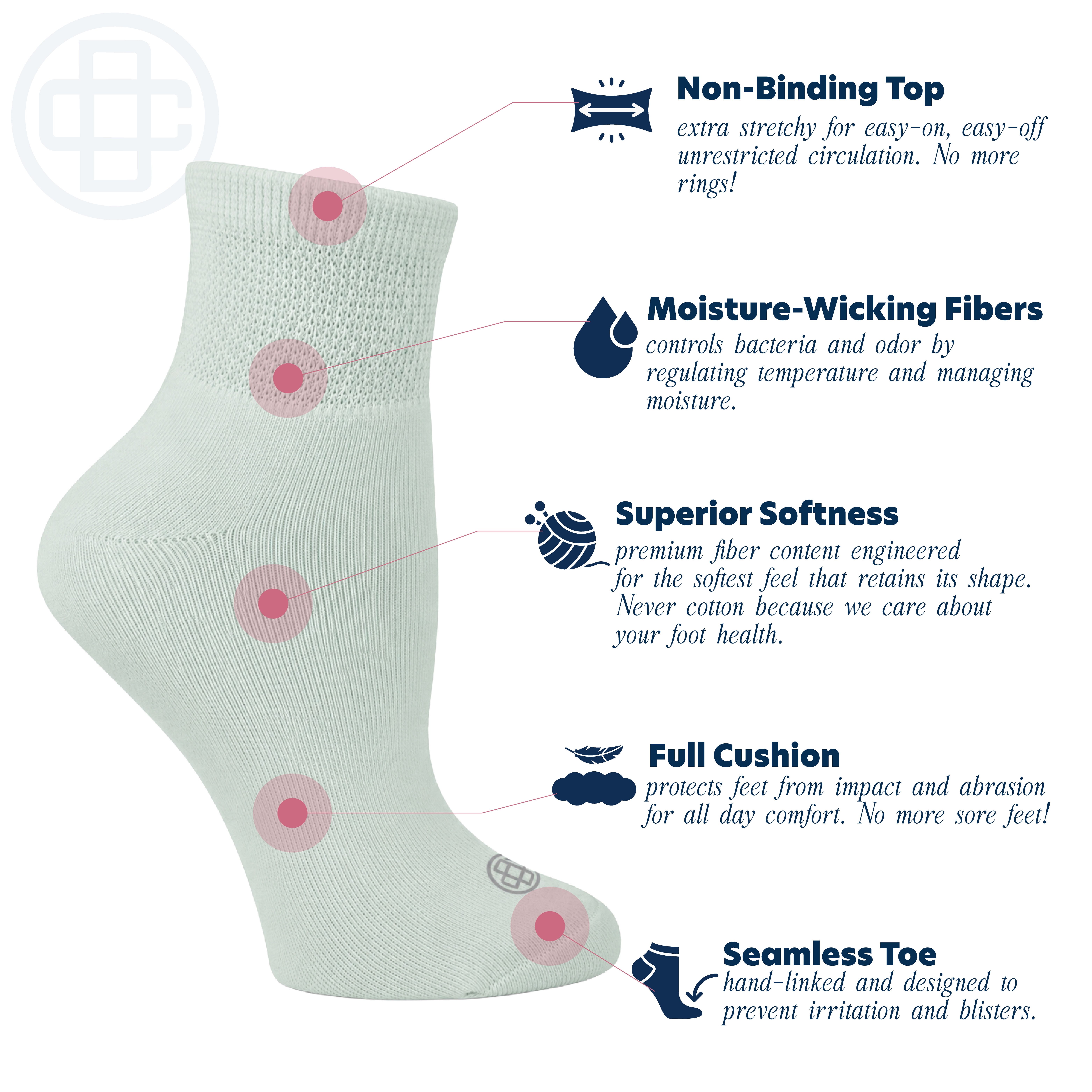 Doctor's Choice Diabetic Full Cushion Quarter Women's Socks, Medium, Women's Shoe Size 6-10, 4 Pack