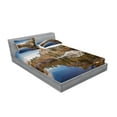 thumbnail image 2 of Ambesonne Nature Fitted Sheet & Pillow Sham Set, Lake Mountain Sunset, Queen, Navy Brown, 2 of 2