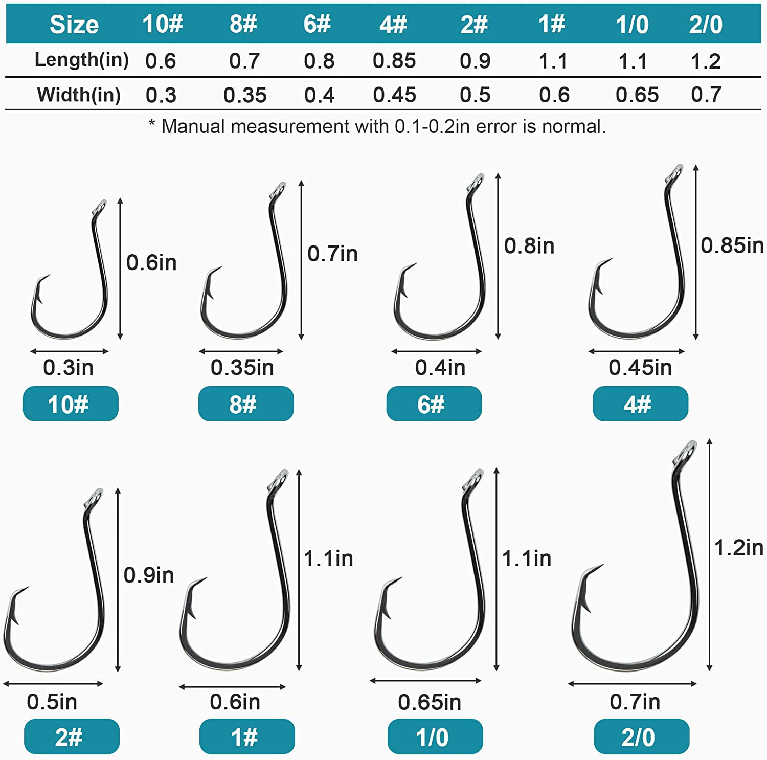  2 Extra Strong Offset Circle Hooks Saltwater,Fishing Hook  Rig,Sport Fishing Hooks with Leader Black Nickel Coated High Carbon Steel  Octopus Fishing Hooks-Size 1#-10/0# (Hooks with Leader, 1#) : Sports 