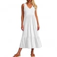 thumbnail image 4 of Amzcrzy Summer Dresses for Women 2026 Casual Loose Solid Color Maxi Dresses Fashion V Neck Sleeveless Womens Dresses Comfy Linen Pleated Vacation Sundresses with Pockets M, 4 of 7
