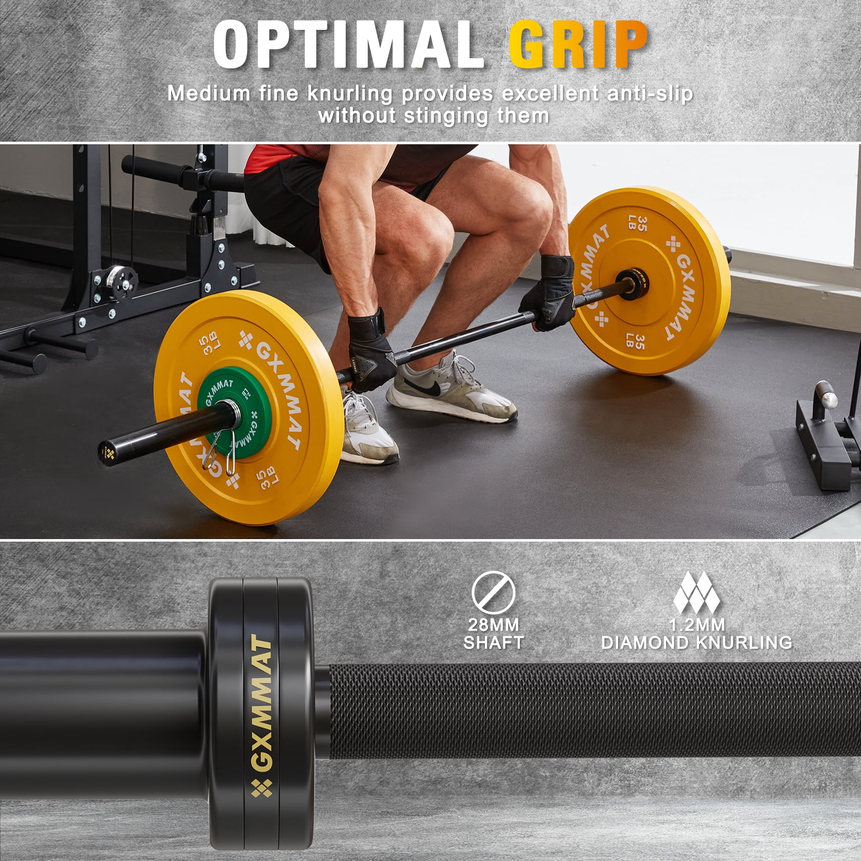 GXMMAT 7ft Olympic Barbell 45LB, 1500LB Capacity Weight Bar, Weightlifting Bar for Bench Press, Deadlift, Squat, Home Gym Strength Training, 2" Sleeves with Ceramic Coating