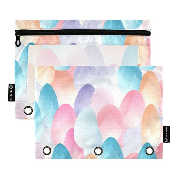 2 Pack Pencil Pouch for 3 Ring Binder Eggs Easter Pencil Case Clear Window Zipper Pencil Bag Organizers