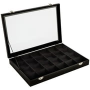 Black Velvet Jewelry Display Tray Organizer Case, Rock Collection Box for Gemstones, Crystals, Pendants (24 Slots, 14 x 9.5 x 2 In)