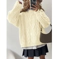 thumbnail image 3 of Suéter PRETTYGARDEN para mujer, tejido oversized con trenzas, beige, talla XL, 3 of 6