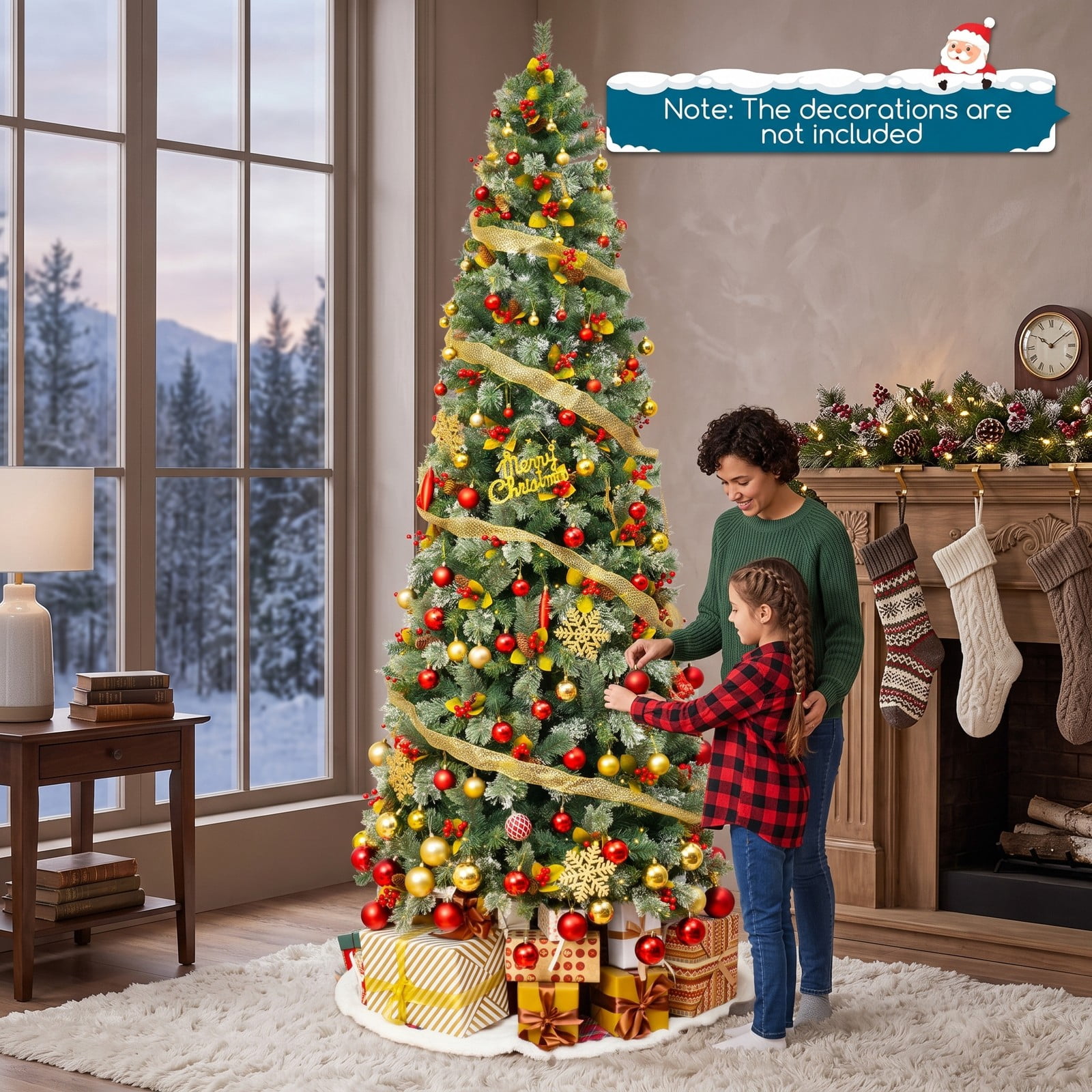 RUIE 9 FT Pre-Lit Artificial Christmas Tree with 1416 Branch Tips, 560 Warm White LED Lights, 8 Lighting Modes and Foldable Metal Stand for Indoor Holiday Decor, Green