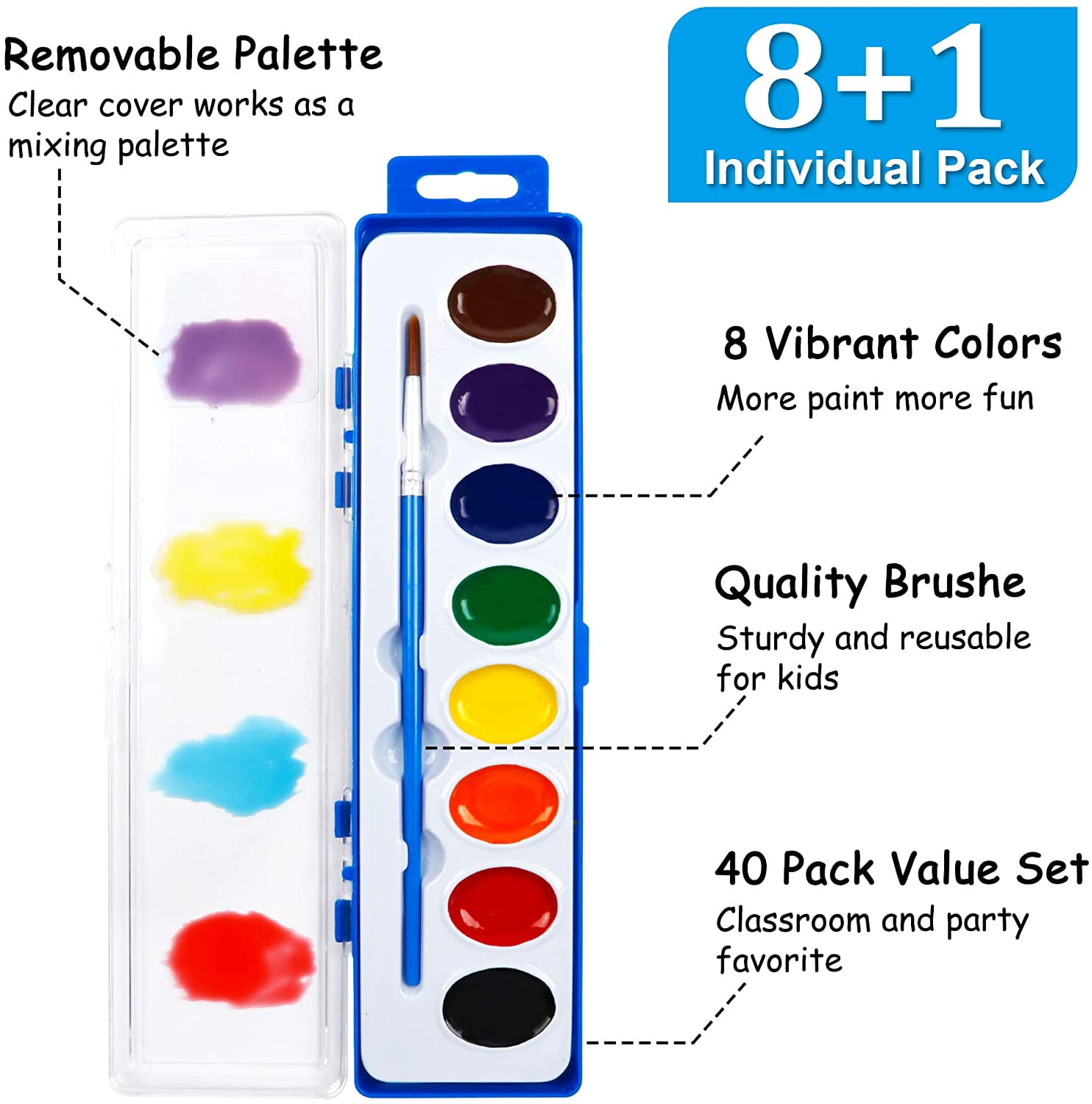 8 Colors Watercolor Paint Set Bulk, Pack of 40, Shuttle Art Watercolor Paint  Set with Paint Brushes for Kids and Adults 