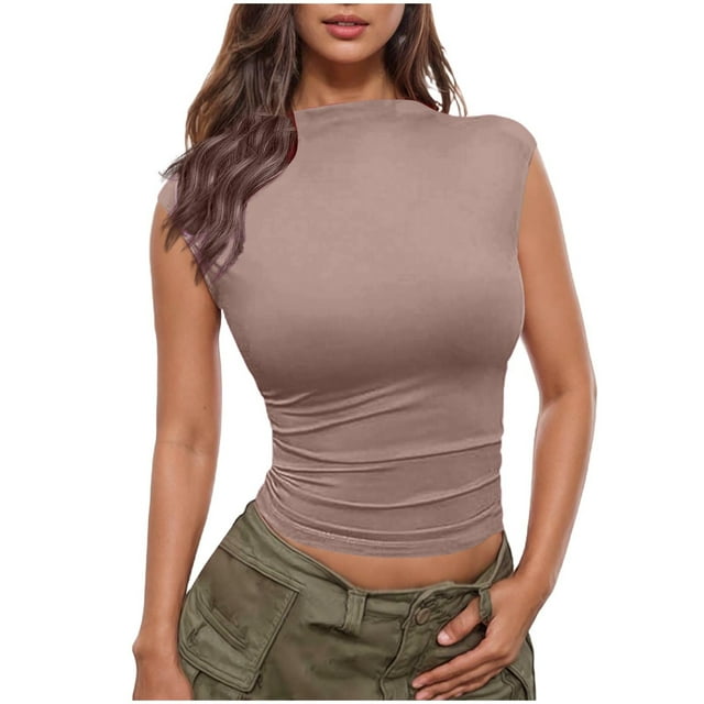 Timegard Camisole pour Femmes à Col Ras du Cou, Manches Courtes à Cap, Haut Court Uni, Décontracté, Confortable, Coupe Ajustée, T-Shirts