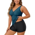 thumbnail image 2 of FASHOFT Plus Size Swimsuit for Women Tummy Control 2 Piece Tankini Bathing Suit V Neck Tankini Top with Floral Shorts Beach Poor Swimwear Green 20W, 2 of 5