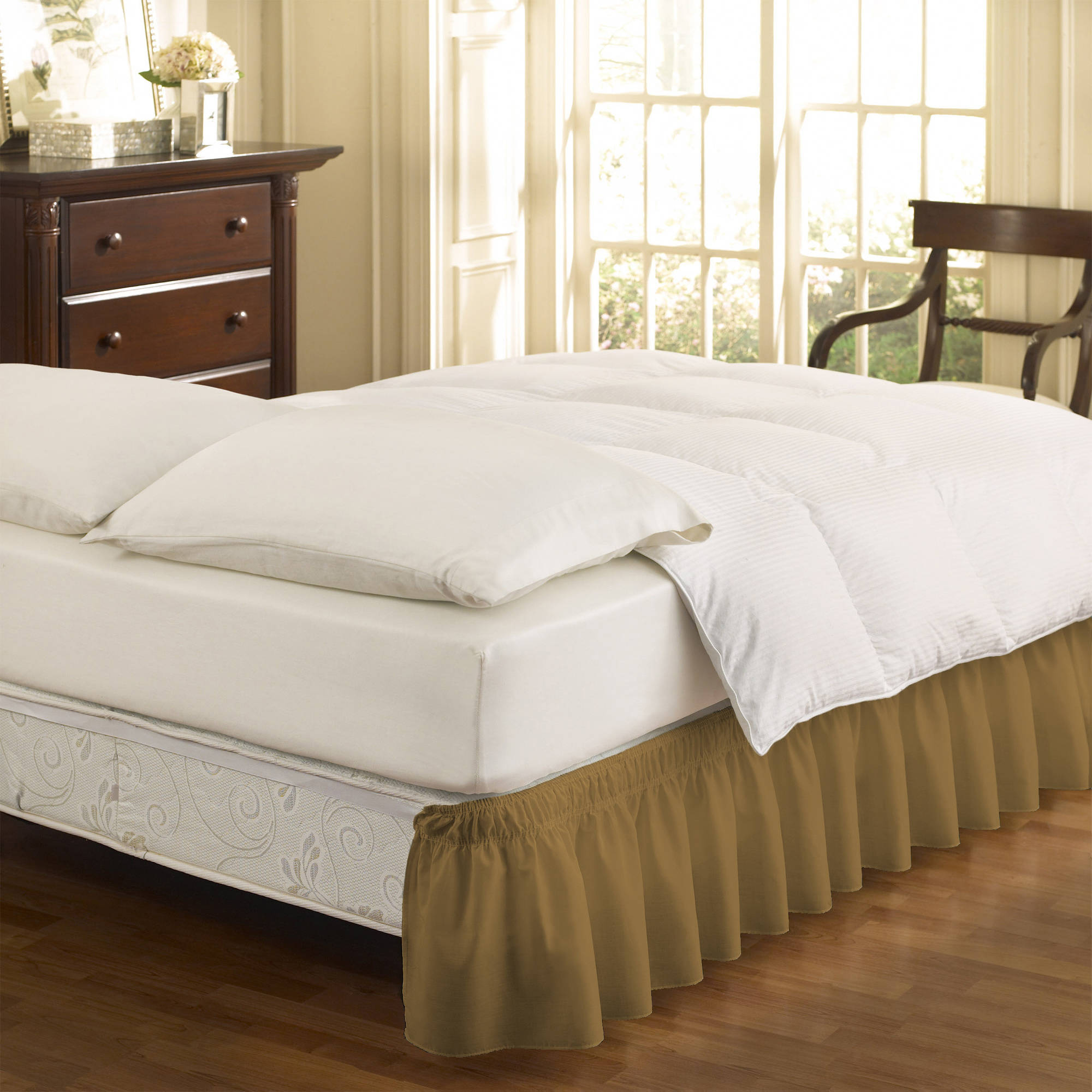 EasyFit Wrap Around Gold Solid Ruffled Bed Skirt, Queen/King