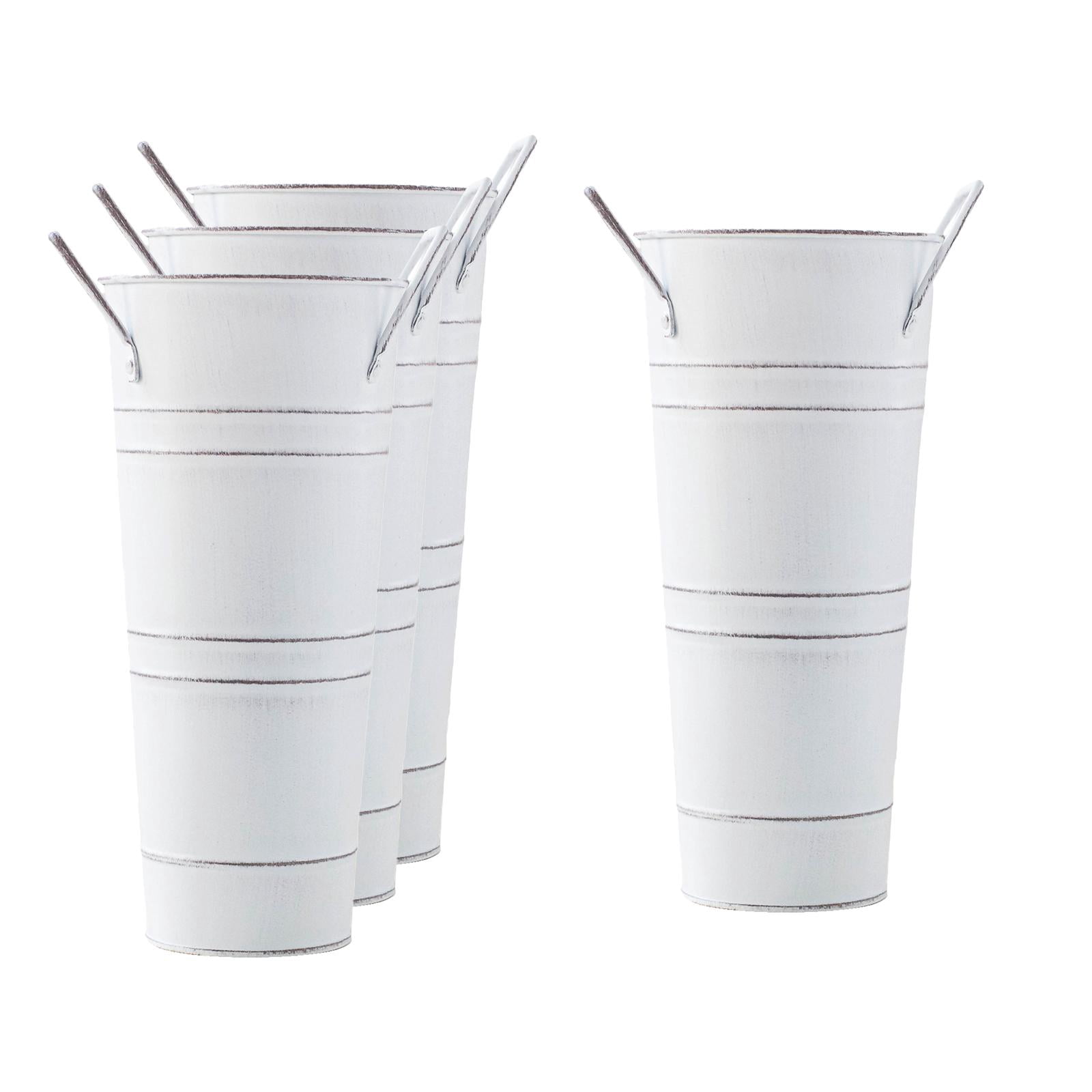 Baoblaze 4 Pieces French Floral Bucket Iron Flowerpot Umbrella Stand Holder Flower Bucket White