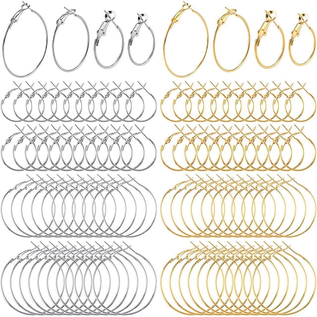 Miangastore 96Pcs Hoops Earrings Finding Alloy Round Earring Hoops for Jewelry Making
