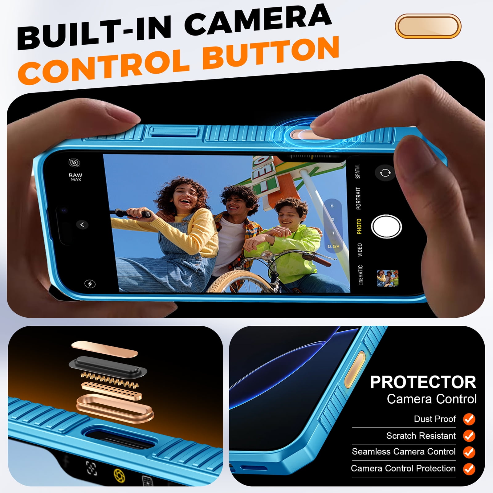 Vizvera for iPhone 16 Pro Max Case Wallet RFlD [Cards Holder][Camera Control][Camera Cover] Full Body Rugged Shockproof Silicone Protective Phone Case for iPhone 16 Pro Max-Light Blue