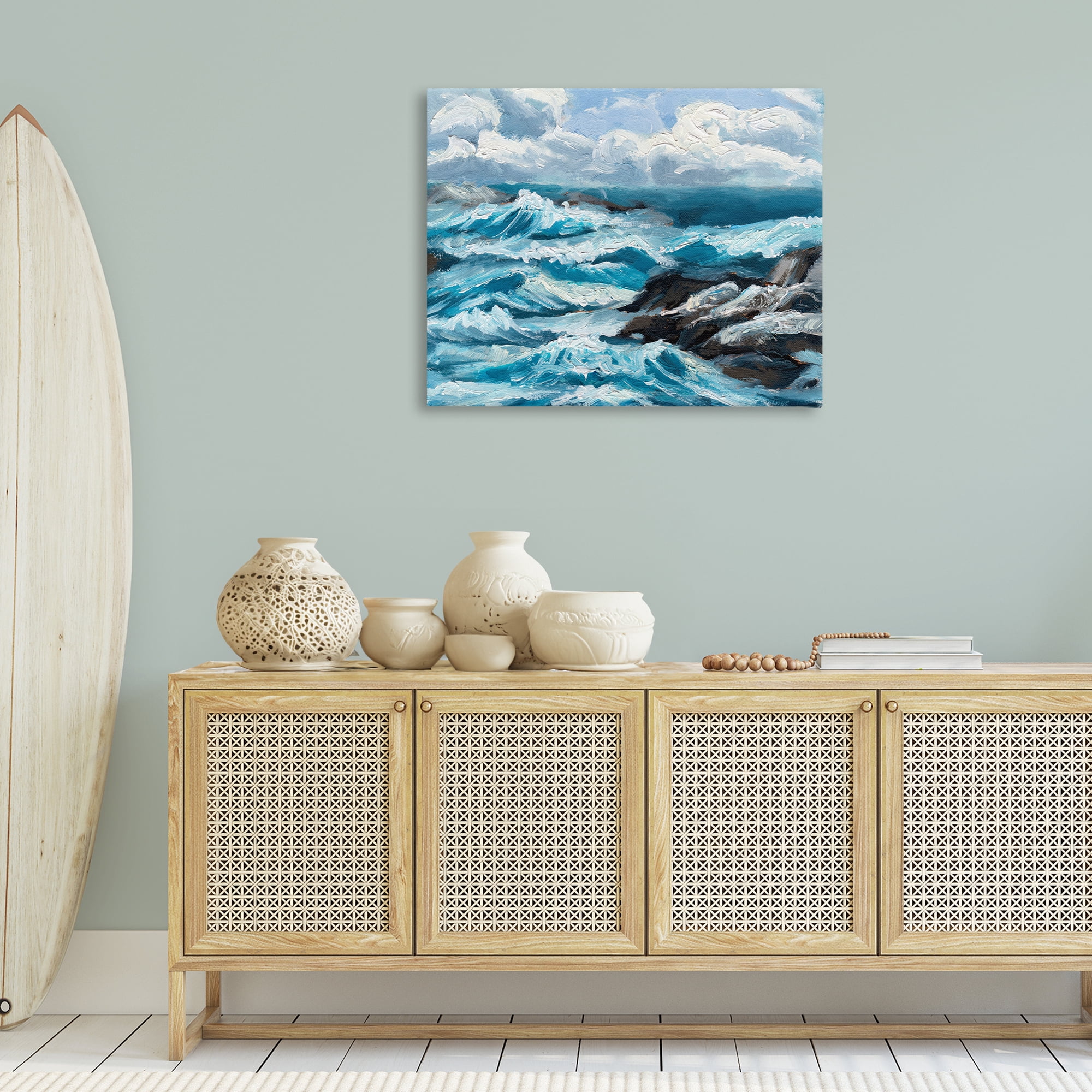 Stupell Industries Rough Sea Waves Splash Nautical & Beach Painting Wrapped Canvas Art Print Wall Art, 40 x 30