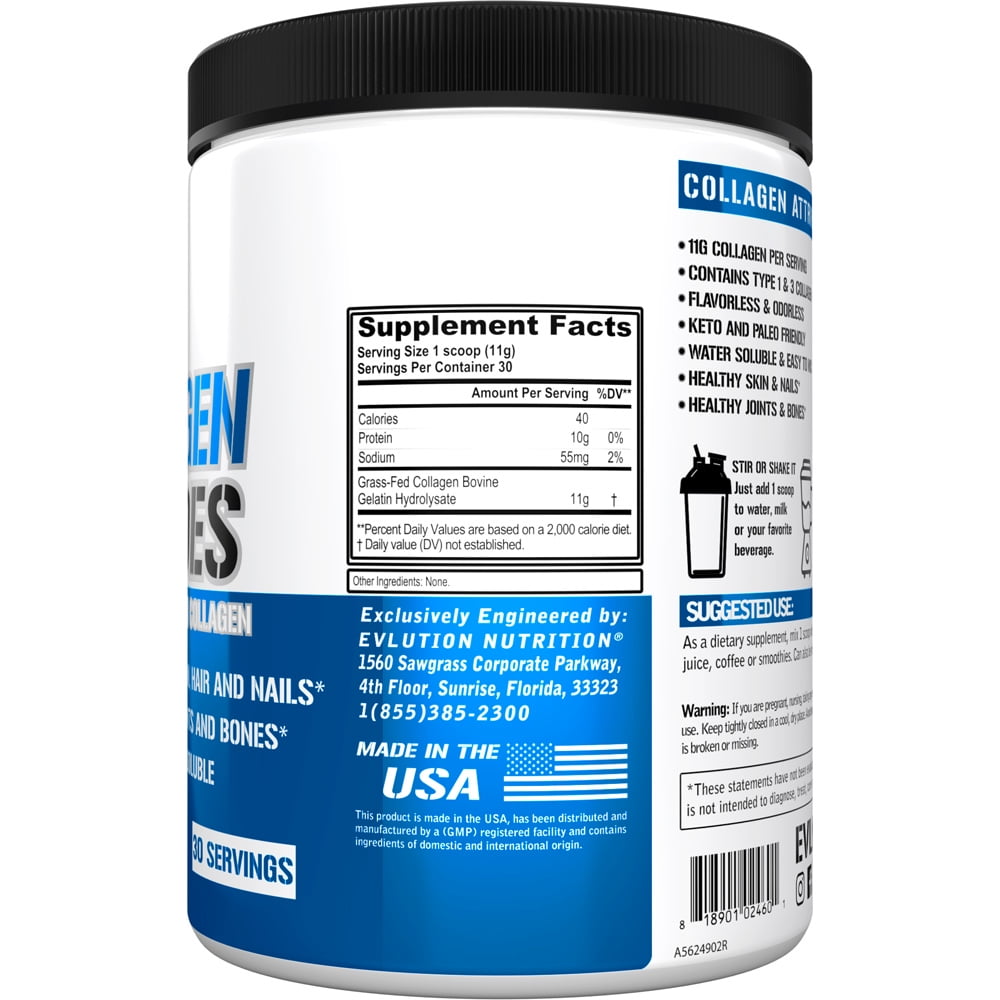 Collagen Peptides Powder for Bone & Joint Support - Hair Skin and Nails Vitamins - EVL Hydrolyzed Collagen Powder Supplement 30 Servings