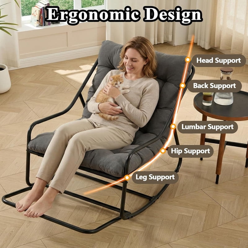 Outdoor Rocking Chair, Papasan Rocking Chair with Metal Frame, Comfy Rocker Lounge Chair for Living Room Porch Patio Garden