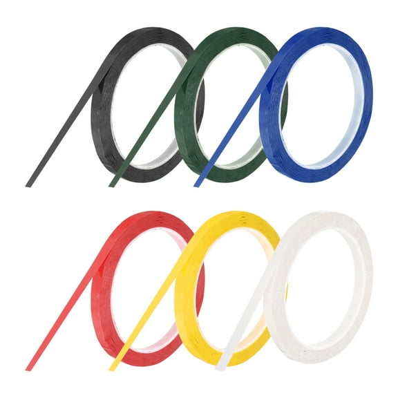 Uxcell 6 Rolls Whiteboard Tape Graphic Chart Tape 8mm 54.7 Yard Art Tape Thin Pinstripe Tape Masking Tape, Red, Green, Blue, Yellow, Black, Light Yellow