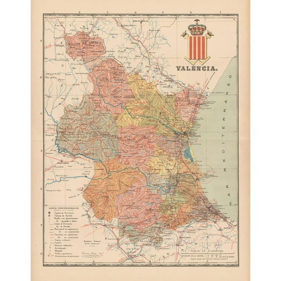 Historic Map - Valencia Spain - Martin 1900 - 23 x 29.39 - Vintage Wall Art