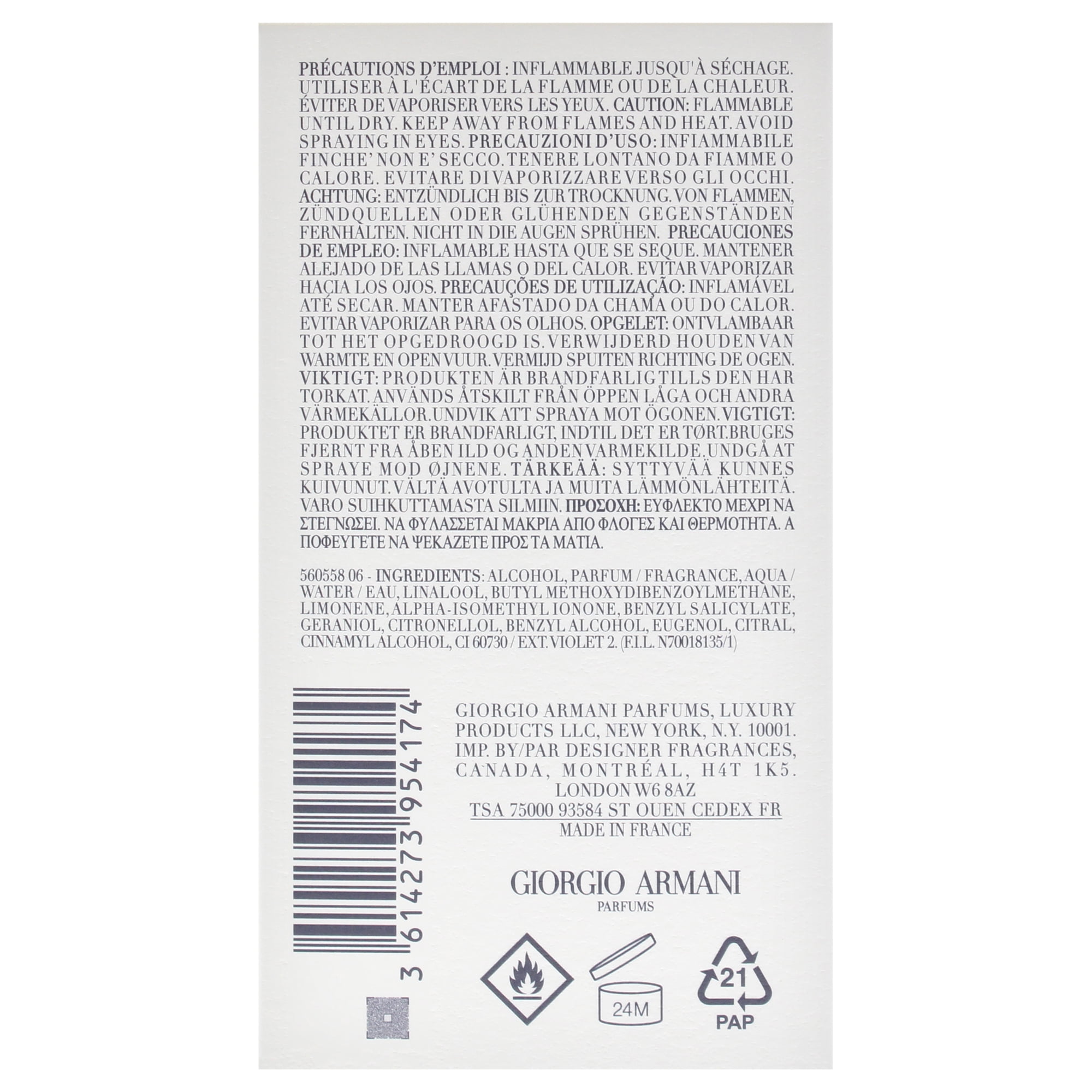 Giorgio Armani Acqua Di Gio , 1.6 oz Parfum Spray (Refillable)