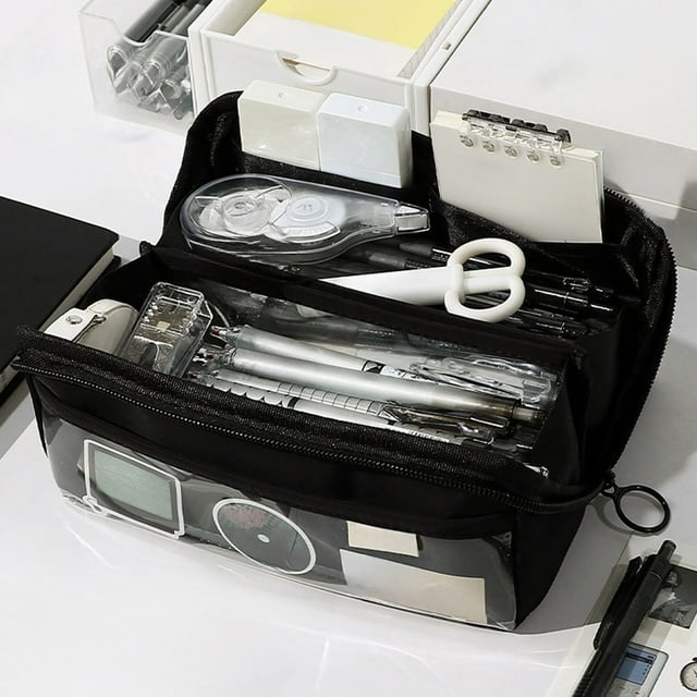 Organizador de estuche de lápices de gran capacidad con cremallera, bolsillo de varios compartimentos para oficina escolar y universidad