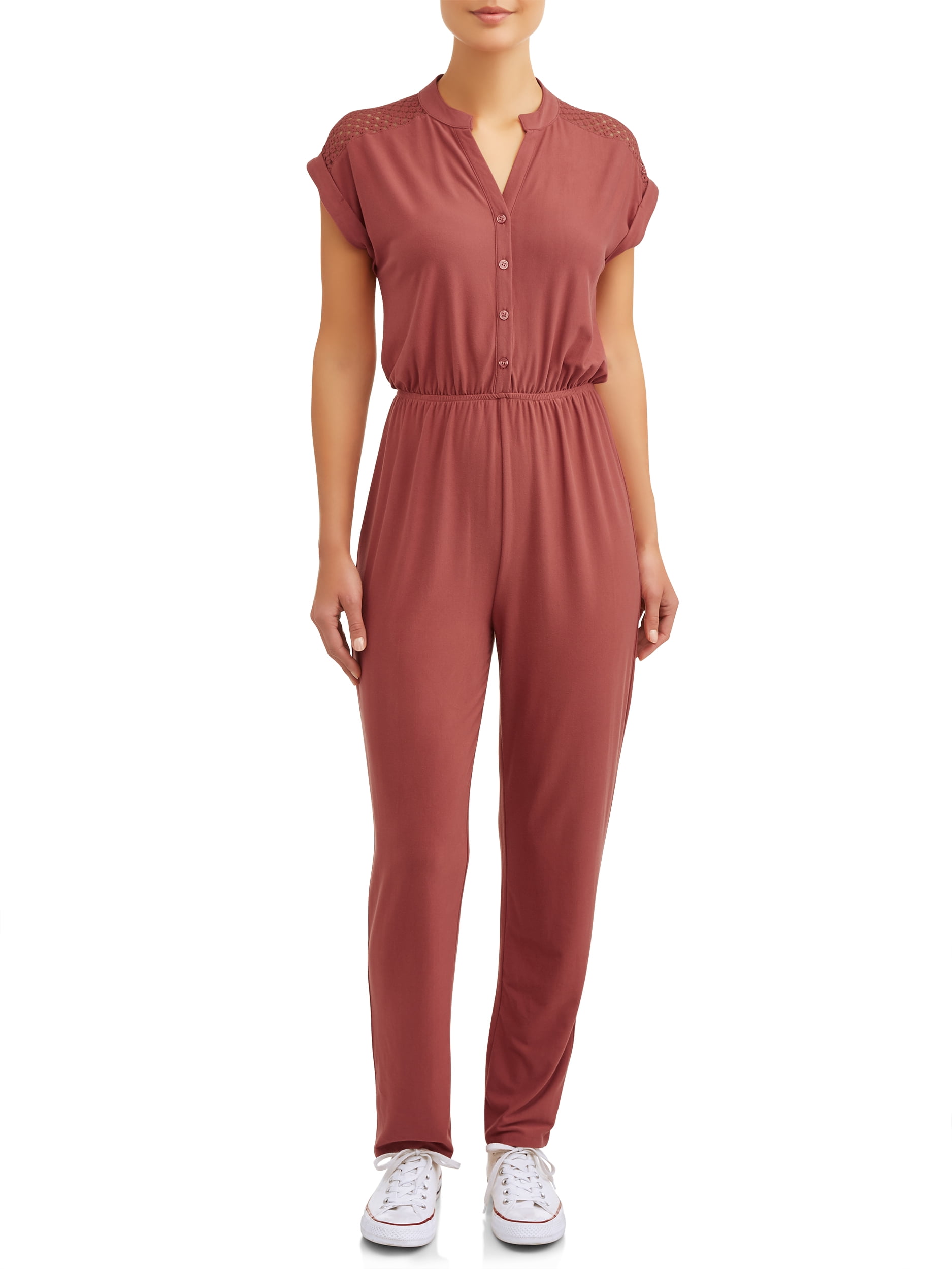 No Boundaries Juniors' mandarin collar jumpsuit with cage back detail