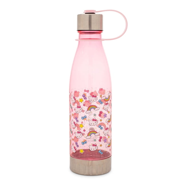 Botella de agua de plástico Silver Buffalo Sanrio Hello Kitty con estampado de estrellas en colores pastel y tapa resistente a fugas, jarra deportiva grande de plástico, con capacidad para 20 onzas