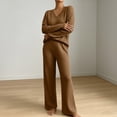 thumbnail image 3 of Women's 2 Piece Loungewear Outfits Ribbed Knit V Neck Long Sleeve Top and Wide Leg Pants Sets Soft Warm Fall Winter Casual Tracksuit Khaki, 3 of 7