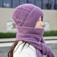 thumbnail image 5 of Gorro de otoño e invierno para mujer, forro polar, grueso, resistente al frío, bufanda, gorro integrado, gorro cálido con giro, gorro de lana de punto con punta cerrada, 5 of 5