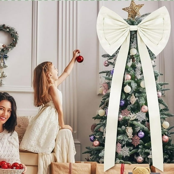 71" Extra Large Satin Christmas Tree Topper Bow – Festive Holiday Tree Bow, Elegant Christmas Decoration, Oversized Ribbon Bow for Xmas Tree, Mantel, Wreath, Party & Home Décor (White)