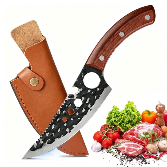 ACMETOP Viking Knife with Sheath - Hand Forged Butcher Knife for Meat Cutting - High Carbon Steel Meat Knives- Multipurpose Japanese Chef Knives for Camping, Outdoor, BBQ, Gift for Men and Women
