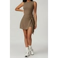 thumbnail image 4 of Womens High Neck Tennis Dress Sleeveless Wrap Skirt Built in Shorts Golf Athletic Dress Workout Rompers Mocha Brown S, 4 of 9