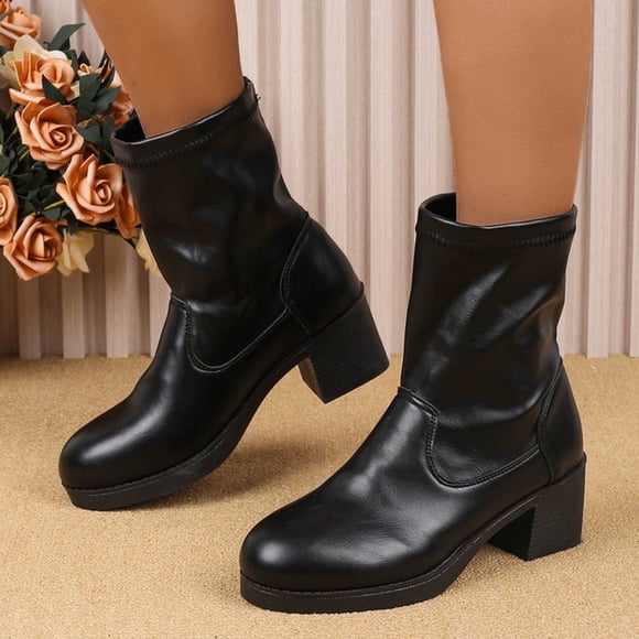 LSLJS Women's High Ankle Boots Chunky Heel Round Toe Ankle Boots, Women's Mid-Calf Boots, Gift for Women