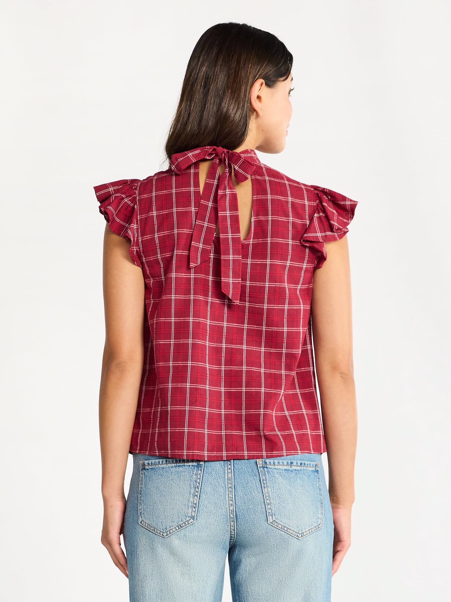 Time and Tru Women's Mock Neck Top with Flutter Sleeves, Sizes XS-XXXL