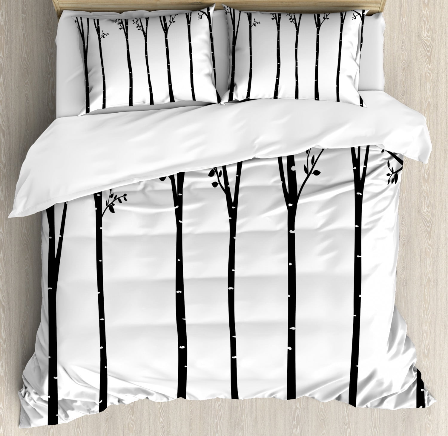 Black And White Duvet Cover Set Monochrome Birch Tree Silhouettes