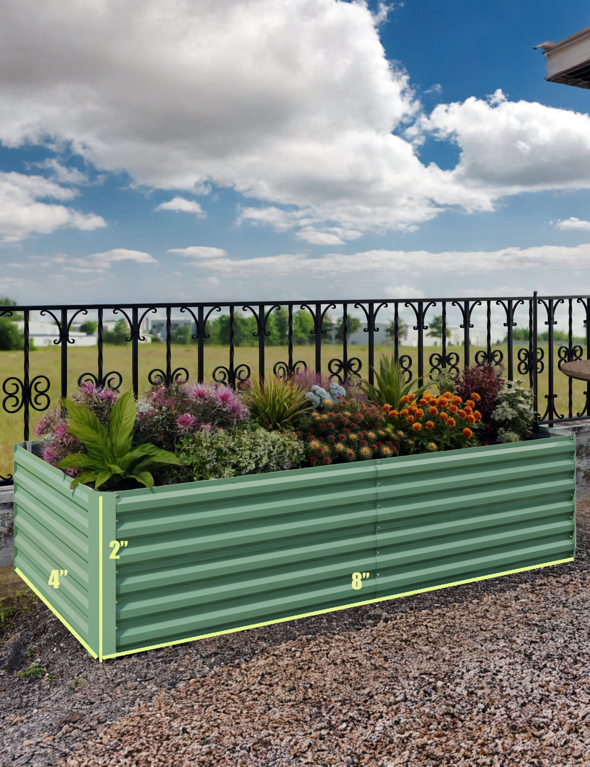 Kicctian 8x4x2 ft Galvanized Raised Garden Bed Outdoor, Deep Root Metal Planter Box for Vegetables, Flowers, Herbs, Succulents, Green