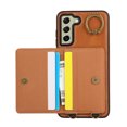 thumbnail image 5 of for Samsung Galaxy S22 Wallet Case with Card Slots, Hand Wrist Strap Rotate Ring Design, Finger Grip Ring PU Leather Magnetic Button Shockproof Purse Phone Cover for Galaxy S22, Brown, 5 of 7