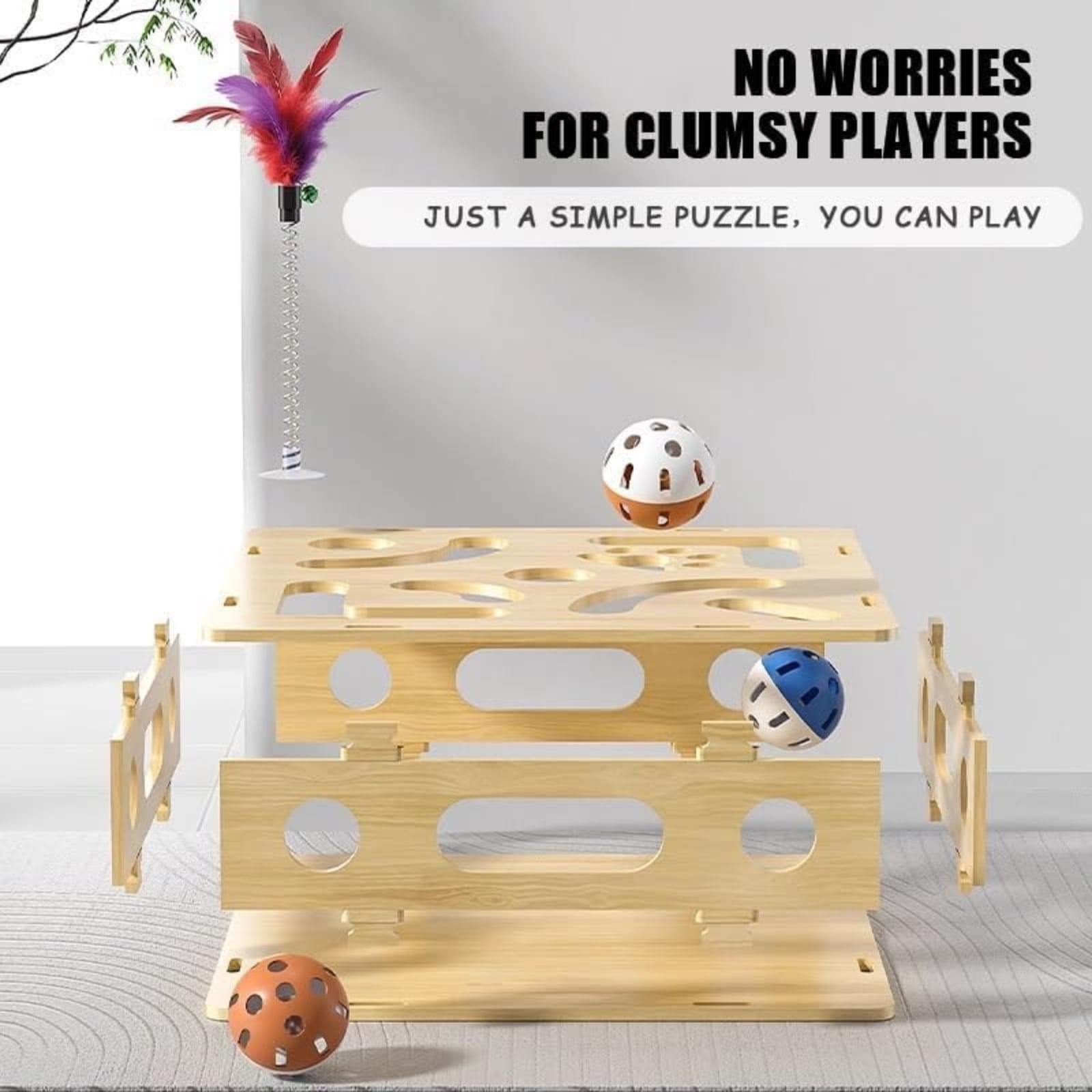 Interactive Wooden Cat Puzzle Toy Box Indoor Hunting Play Toy to Stimulate Your Cat’s Energy and Instincts,cat toy box,A9# mooden