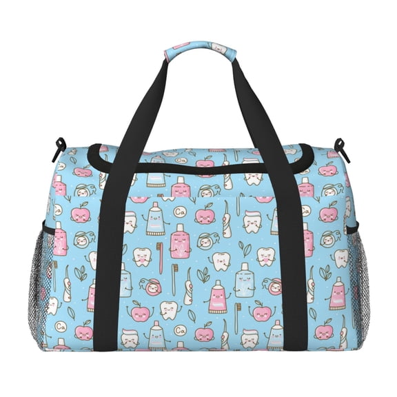 Defioc Funny Cute Teeth Print Hand Travel Bag - Foldable Travel Duffel Bags for Men Women -Sport Gym Bag - Overnight Travel Duffel Bag - Adjustable Shoulder Strap